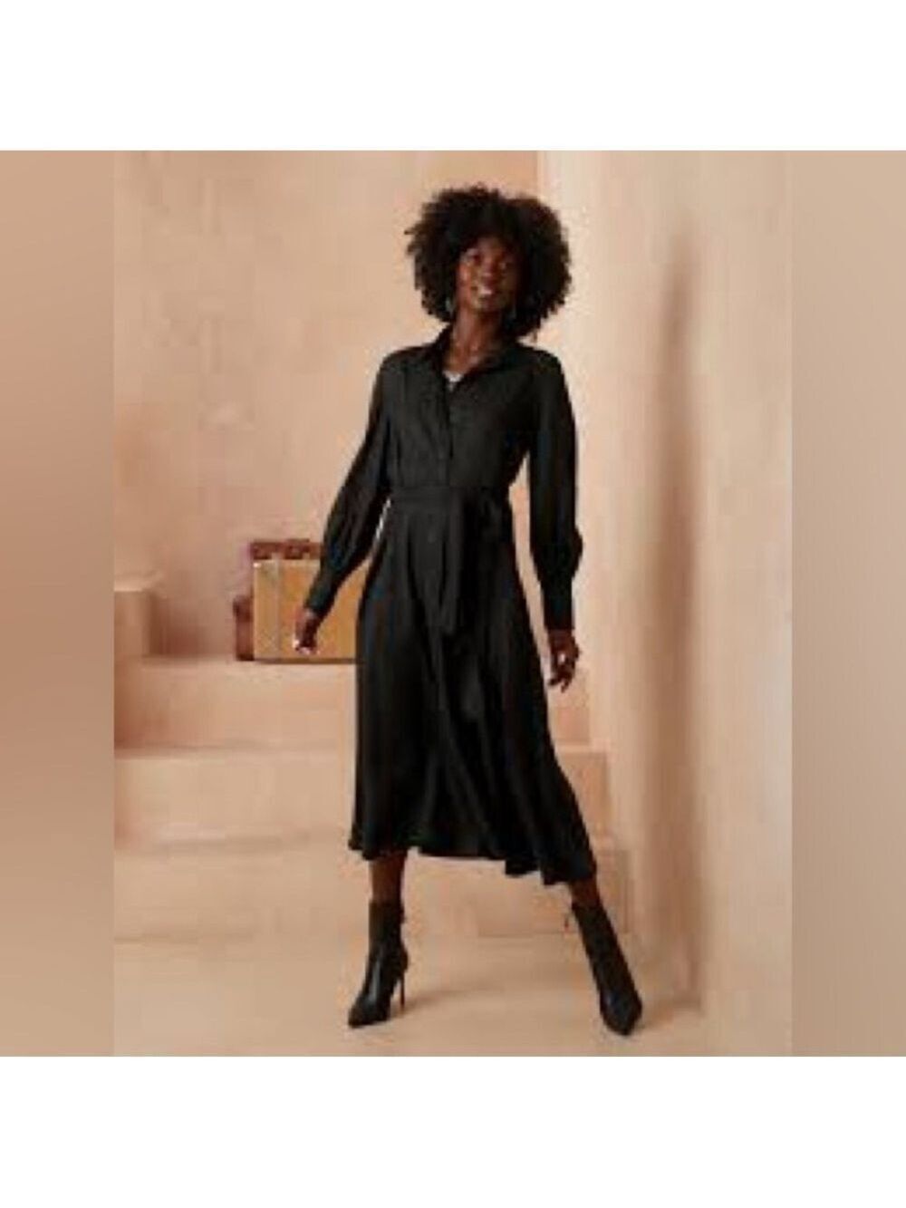 Banana Republic Factory Belted Tencel Shirtdress Black Size S